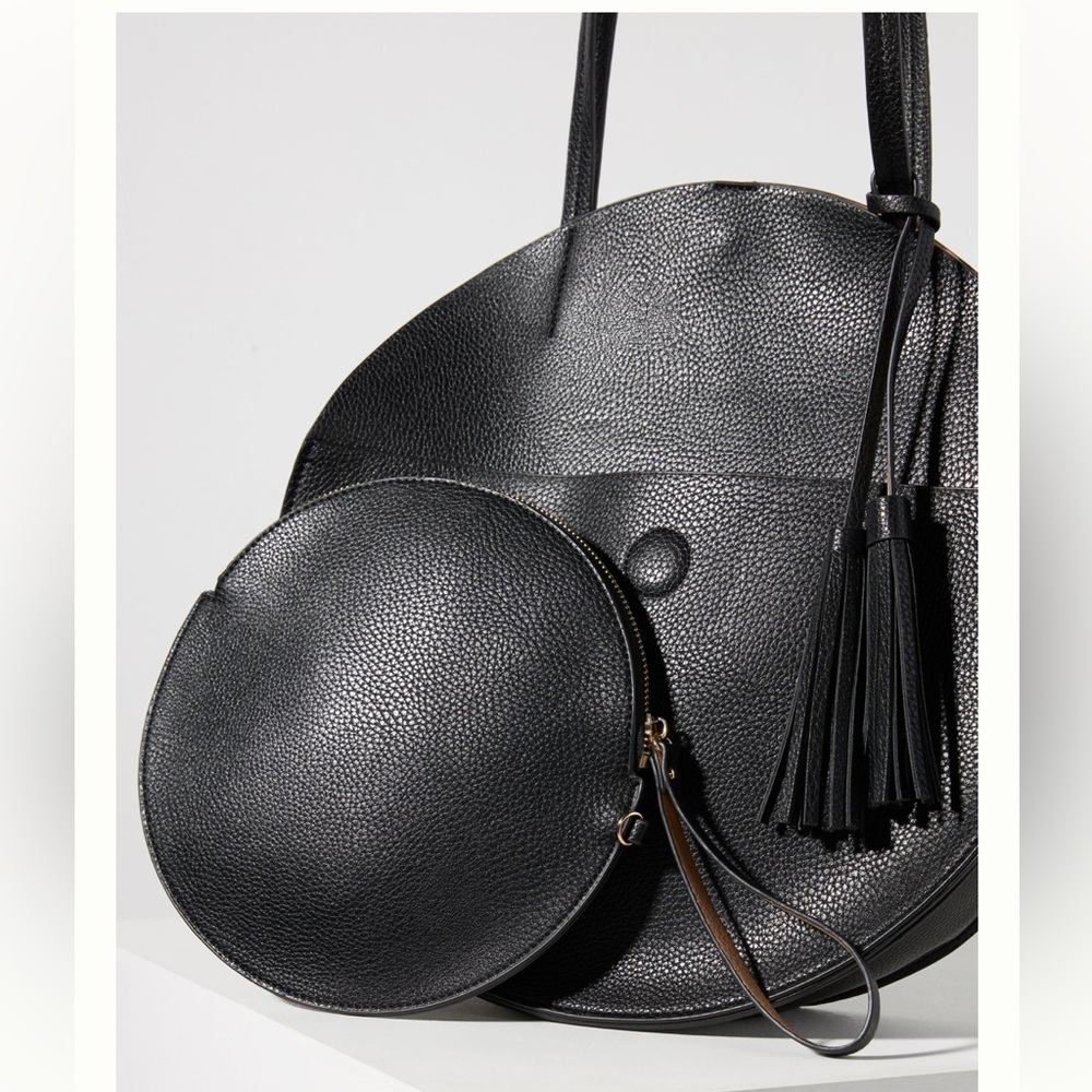 Anthropologie Remi/Reid Alison black circle tote with wristlet, shoulder strap